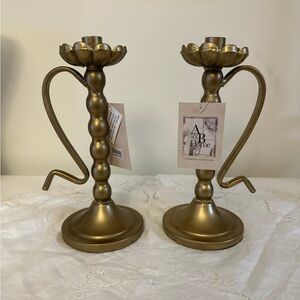 A&B HOME 9.5in Iron Decorative Ribbed Candle Holder Brushed Gold Antiqued